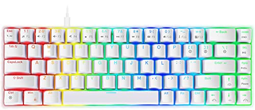 NPET K61 60% Mechanical Gaming Keyboard, RGB Backlit Ultra-Compact Gaming Keyboard, Mini Wired Computer Keyboard with Brown Switches for Windows PC Gamers (68 Keys, White)