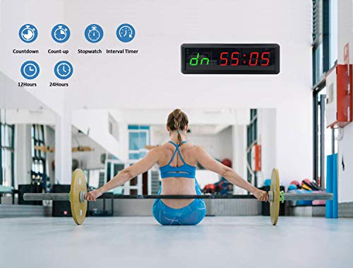 Ledbrigym Gym Timer Clock Digital Interval Tabata Workouts Fitness Wall Small with Remote Home Garage Office Jujitsu School Referee Studio Church Service (Two Green+Four Red 1.5")