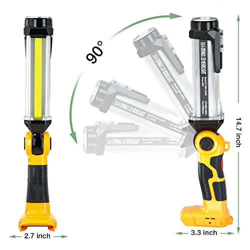 Rechargeable LED Work Light for Dewalt 20V MAX Lithium Battery, YEX-BUR 35W 2000LM Bright Floodlight Spotlight Portable Flashlight with Hook for Camping, Job Site Lighting, Car Repairing, Workshop