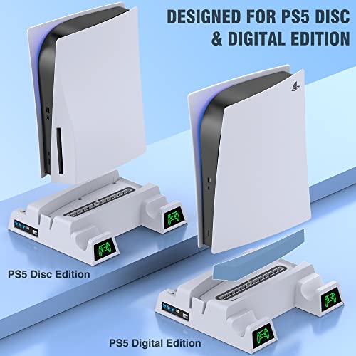 PS5 Stand Cooling Station with 13 Game Storage,Dual Fast PS5 Controller Charging Station with Cooling Fan, PS5 Cooling System PS5 Accessories Vertical Stand for Sony Playstation 5 Digital/Disc Edition