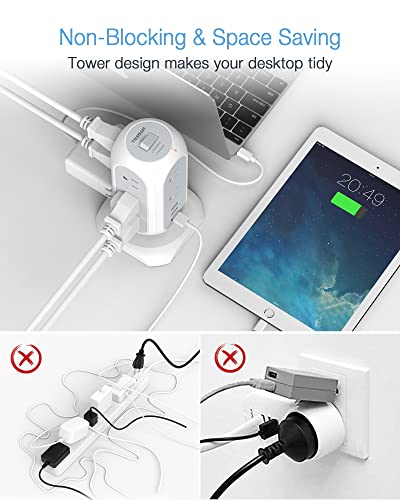 Tower Power Strip with 11 Outlets 3 USB Chargers, TESSAN Surge Protector Tower 1875W/15A, 6 Feet Extension Cord with Multiple Outlets, Flat Plug, Office Supplies, Desk Accessories, Dorm Essentials