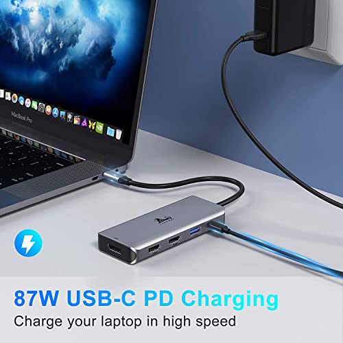 Docking Station Dual Monitor, 9-in-1 Triple Display USB C to Dual HDMI Adapter with DisplayPort, 87W PD, 3 USB, SD/TF Card Reader, Docking Station Dual Monitor for Thunderbolt 3/USB-C(DP Alt) Laptops