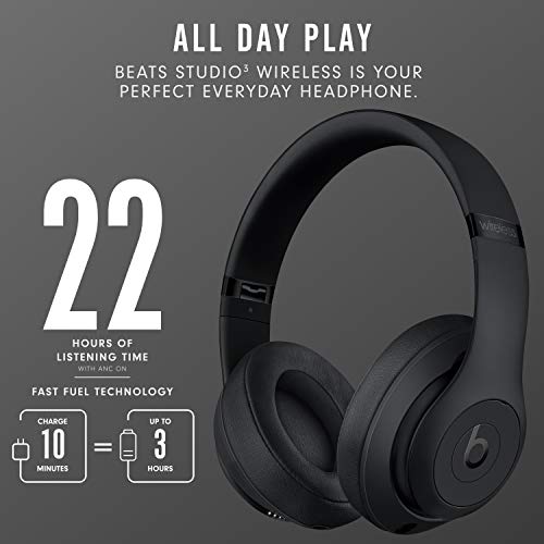 Beats Studio3 Wireless Noise Cancelling Over-Ear Headphones - Apple W1 Headphone Chip, Class 1 Bluetooth, 22 Hours of Listening Time, Built-in Microphone - Matte Black (Latest Model) - AOP3 EVERY THING TECH 