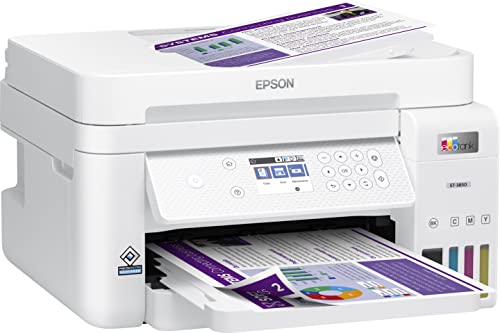 Epson EcoTank ET-3850l AIO Wireless Color Inkjet Printer, 2.4" Color Display, Up to 15.5 ppm, High Resolution 4800X1200, ADF, 250 Tray, Auto 2-Sided Printing, Extra Black Ink and Cable