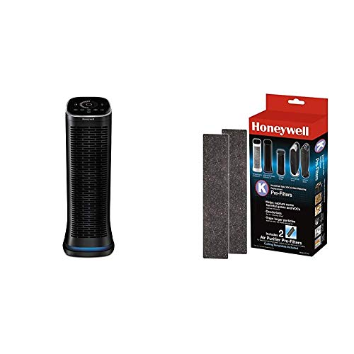 Honeywell Bluetooth Smart AirGenius 6 Air Cleaner/Odor Reducer with Honeywell HRF-K2 Household Odor & Gas Reducing Pre-filter, 2 Pack, Black