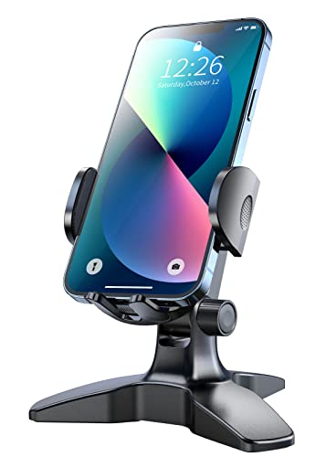 Cell Phone Stand for Desk, Adjustable Desk Phone Stand, Thick Case Friendly Cell Phone Holder Desk, Heavy Duty Phone Stand with 360 Degree, Home Office Accessories, Compatible with All Smartphones