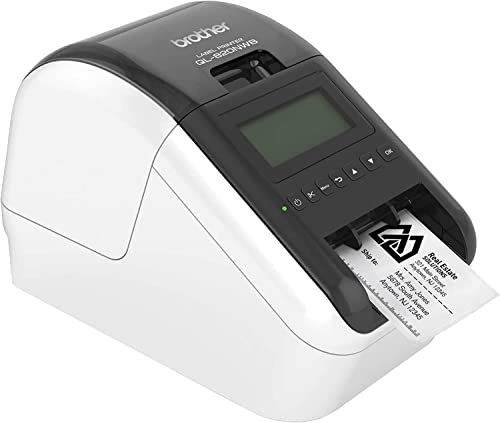 Brother QL-820NWB Professional Ultra Flexible Label Printer, White - WiFi, Ethernet and Bluetooth Connectivity - 110 Labels Per Minute, 300 x 600 dpi, LCD Display, Auto Cut, CBMOUN Printer Cable