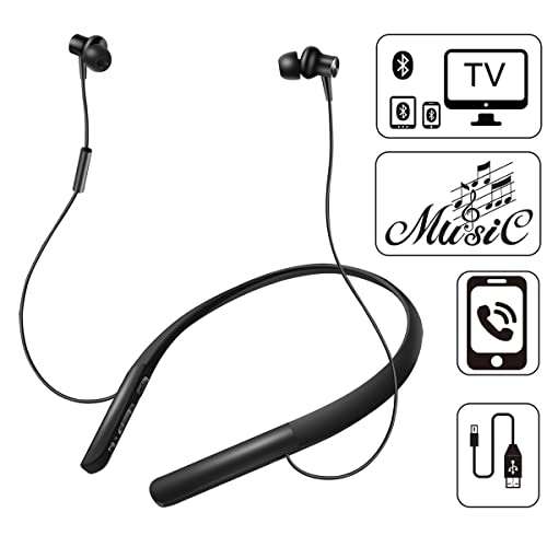 Bluetooth Hearing Aids for Seniors Neckband Hearing Amplifiers for Adults Stream Music Hand-free Phone Call TWS Earphone Black