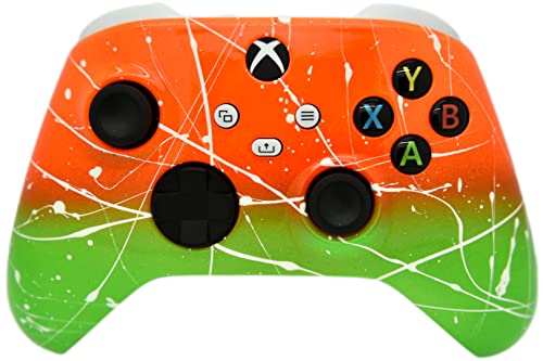 Hand Airbrushed Fade Custom Controller Compatible with Xbox Series X/S & Xbox One (Series X/S Orange & Green White Drip)