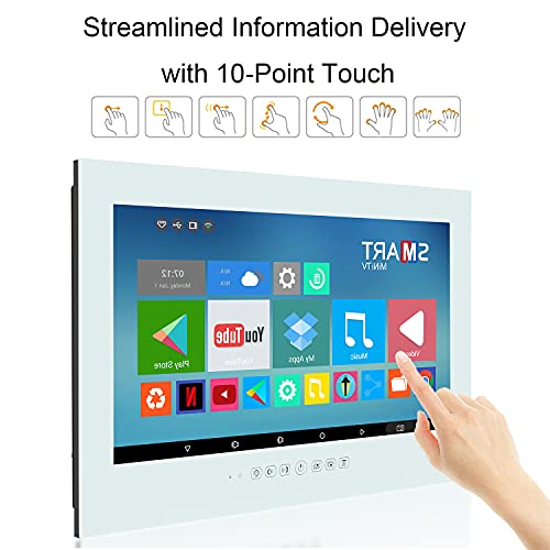 Haocrown 32-inch Touchscreen Bathroom TV Smart Waterproof TV 1080P Full-HD Brightness 500 Television with Android 11.0 System 4G+64G, Built-in HDTV(ATSC) Tuner, Wi-Fi, Bluetooth, Screencast (White)