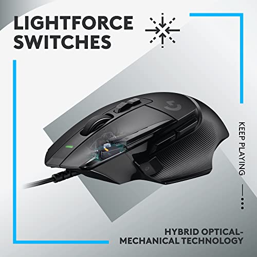 Logitech G502 X Wired Gaming Mouse - LIGHTFORCE Hybrid Optical-Mechanical Primary switches, Hero 25K Gaming Sensor, Compatible with PC - macOS/Windows - Black