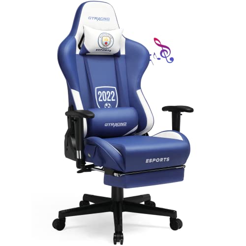 GTRACING Gaming Chair with Bluetooth Speakers Music E-Sports Gamer Chair Footrest and Video Game Chair Heavy Duty Ergonomic Computer Office Desk Chair,Navy Blue