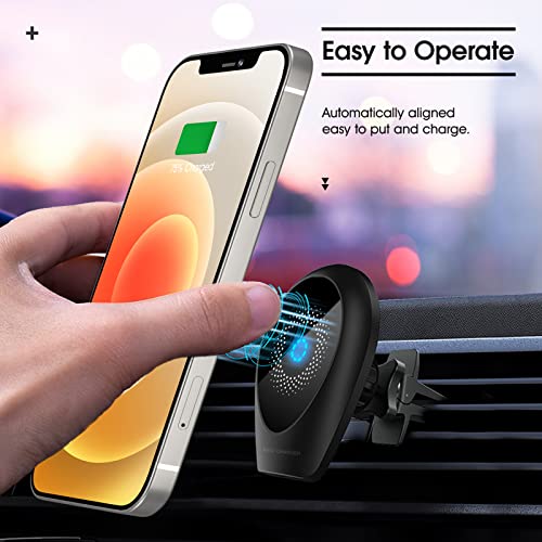 Magnetic Wireless Car Charger, 360° Rotation Adjustable Magnetic Phone Car Mount Compatible with Caseless or Magsaf Cases iPhone 14/13/12 Series, Air Vent Clip Car Charging Mount with Strong Magnet