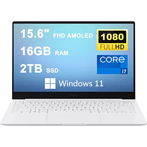 Samsung Galaxy Book Pro 15 Business Laptop 15.6" FHD AMOLED (370nits, 100% DCI -P3) 11th Generation Intel Quad-Core i7-1165G7 16GB RAM 2TB SSD Backlit Fingerprint Thunderbolt USB-C HDMI Win11 White