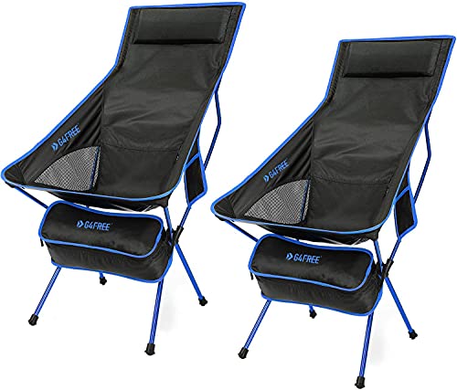 G4Free Upgraded Outdoor 2 Pack Camping Chair Portable Lightweight Folding Camp Chairs with Headrest & Pocket High Back High Legs for Outdoor Backpacking Hiking Travel Picnic Festival (Dark Blue)