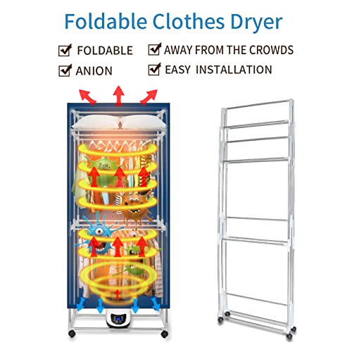 Clothes Dryer 1500W-67 Inch Portable Dryer,Foldable 3-Tier Electric Clothes Drying Rack,Portable Clothes Dryer for Apartment Energy Saving (Anion) Digital Automatic Timer with Remote Control