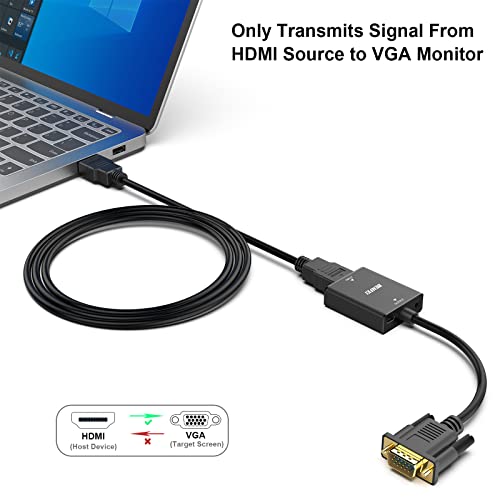 HDMI to VGA, BENFEI HDMI to VGA Adapter (Female to Male) with 3.5mm Audio Jack Compatible for TV Stick, Computer, Desktop, Laptop, PC, Monitor, Projector, Raspberry Pi, Roku, Xbox and More - Black