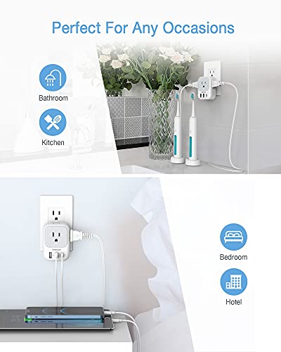 USB Wall Charger, USB Plug Adapter Outlet Extender, TESSAN 3 USB Hub (1 USB C Port), Multi Charging Station for Cruise, Bathroom, Office, Dorm Essentials