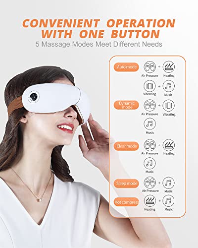 iRest Eye Massager with Heat, Eye Therapy Massager with Compression, Vibration, Relax Music, Rechargeable, for Migraine Improve Sleep, Relieve Eye Strain Dry Eye Dark Circles Eye Bags, White