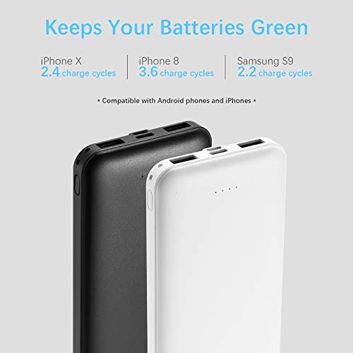 2-Pack Miady 10000mAh Dual USB Portable Charger, Fast Charging Power Bank with USB C Input, Backup Charger for iPhone X, Galaxy S9, Pixel 3 and etc …