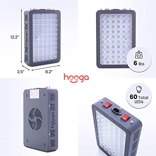 Hooga Red Light Therapy Device, Red Near Infrared 660nm 850nm, 60 Clinical Grade LEDs, High Power Output Panel. Hanging Kit. Improve Sleep, Pain Relief, Skin Health, Anti-Aging, Energy, Recovery.