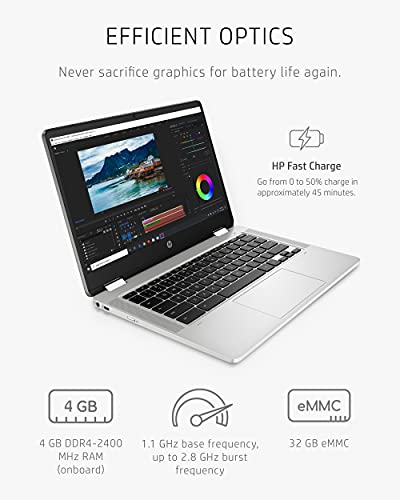 HP Chromebook x360 14 Laptop, Intel Celeron Processor, 4 GB RAM, 32 GB eMMC, 14” HD (1366 x 768), Chrome OS, Webcam & Dual Mics, Work, Entertainment, School, Long Battery Life (14a-ca0040nr, 2021)