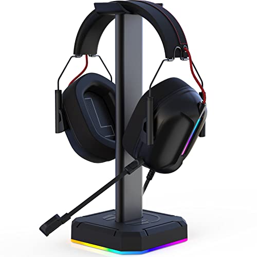 TuparGo G2 Headphone Stand for Desk PC Gaming Headset with Single Rolling RGB Light Suitable for Most Headphone Such as Gaming Headset/Bluetooth Headphone/Telephone Headset (Basic Black)