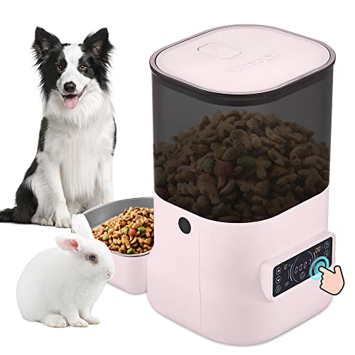 DOGNESS Automatic Timed Cat Feeder, 4L Automatic Dog Feeder with Timer, Pet Dry Food Dispenser with Stainless Steel Bowl, Up to 6 Meals a Day, 1-39 Portion per Meal, Secure Lock lid, Pink