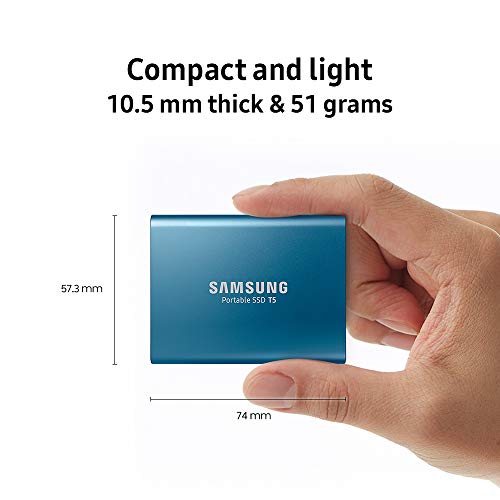 SAMSUNG T5 Portable SSD 500GB - Up to 540MB/s - USB 3.1 External Solid State Drive, Blue (MU-PA500B/AM)