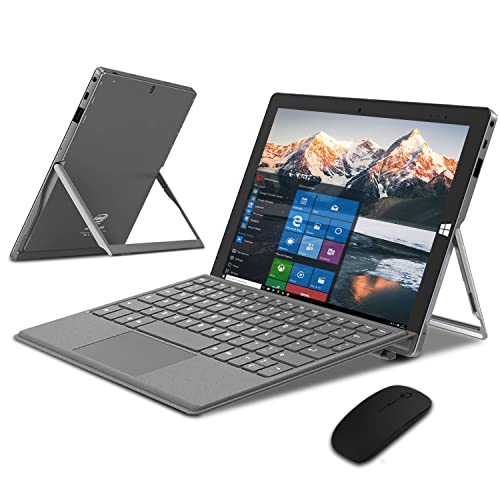 Tablet 10 Inch Windows 10 Tablets with Keyboard Mouse 4GB DDR 64GB Storage 1200X1920 IPS FHD Screen, Dual Camera 3500mA HDMI, BT GPS, 2 in 1 Tablet PC Mini Computer Portable Laptop (Gray)