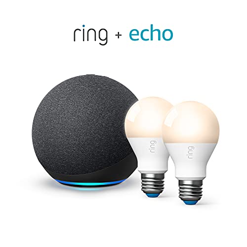 Ring Smart Lighting - A19 Bulb, White (2-pack) bundle with All-new Echo (4th Gen) - Charcoal