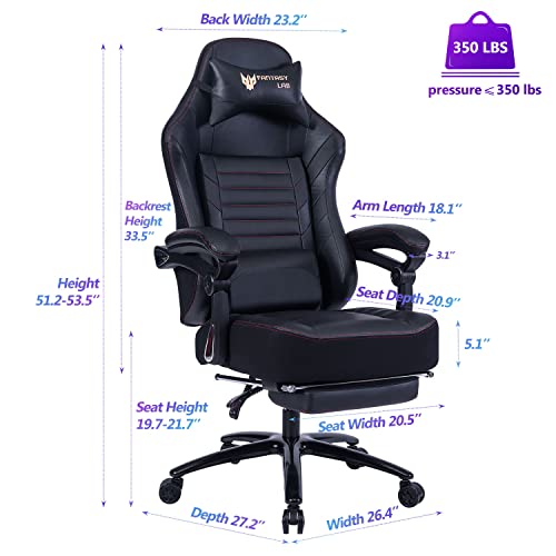 FANTASYLAB Big and Tall Gaming Chair with Footrest 400lb Gaming Chair Massage Gaming Chair Memory Foam Adjustable Tilt Back Angle and Arm High Back Leather Racing Computer Desk Office Chair