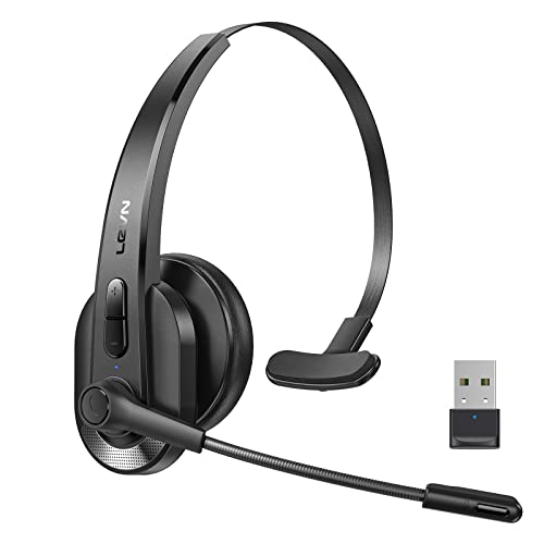 LEVN Wireless Headset, Bluetooth Headset with Microphone AI Noise Canceling & Mute Button, 35Hrs On-Ear Bluetooth Headphones with USB for Call Center Trucker Office Home Online Class Remote Work Zoom