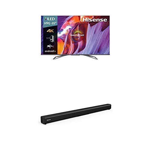 Hisense 65-Inch Class H9 Quantum Series Android 4K ULED Smart TV with Hand-Free Voice Control (65H9G, 2020 Model) + Hisense 2.0 Channel Sound Bar Home Theater System with Bluetooth (Model HS205)