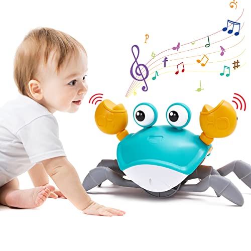 Crawling Crab Baby Toys with Music and LED Light for Kids Toddles - Interactive Infrared Induction RC Toys with Automatically Avoid Obstacles - USB Rechargeable Electronics Toys for Boy and Girl Gift