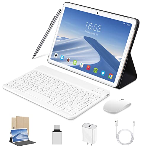 Tablet 10 Inch Android 10 Tablets, 64GB ROM 128GB Expand，2 in 1 Tablet, Dual 4G Cellular Tablet with Keyboard, 8000mah, 5MP+8MP Camera, Bluetooth,GPS,IPS HD Screen,Wi-Fi Computer Tablet