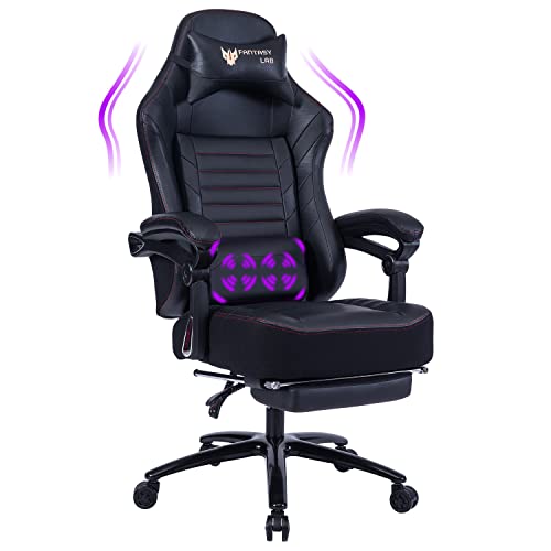 FANTASYLAB Big and Tall Gaming Chair with Footrest 400lb Gaming Chair Massage Gaming Chair Memory Foam Adjustable Tilt Back Angle and Arm High Back Leather Racing Computer Desk Office Chair