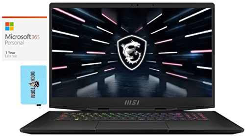 MSI Stealth GS77 -17 Gaming & Entertainment Laptop (Intel i9-12900H 14-Core, 64GB DDR5 4800MHz RAM, 2x8TB PCIe SSD RAID 0 (16TB), Win 11 Pro) with MS 365 Personal , Hub