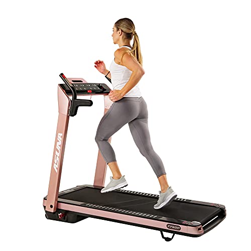 SUNNY HEALTH & FITNESS Asuna SpaceFlex Electric Treadmill with Auto Incline, LCD and Pulse Grips, Speakers, Tablet Holder, 220 LB Max Weight, Folding and Portability Wheels - 7750P, Pink