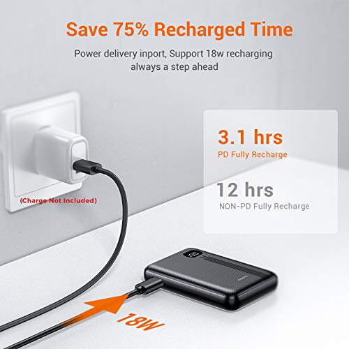 Portable Charger, One of The Smallest 10000mAh 3A PD 3.0 Power Bank QC 3.0, AINOPE 18W Fast Charge Phone Battery Pack Tri-Output,[LED Display] Phone Charger Compatible iPhone 12, iPad, Samsung Galaxy