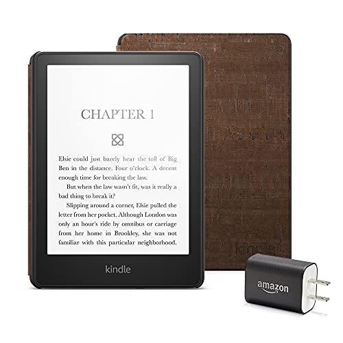 Kindle Paperwhite Essentials Bundle including Kindle Paperwhite - Wifi, Ad-supported, Amazon Cork Cover, and Power Adapter
