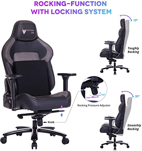 FANTASYLAB Big and Tall Gaming Chair 440lb Metal Base Memory Foam Lumbar Seat Cushion 4D Adjustable Arms Swivels & Reclines Ergonomic High-Back Racing Computer Gaming Chair