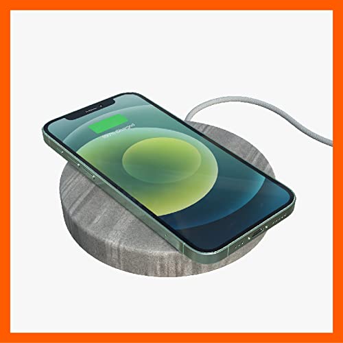 Eggtronic Wireless Charging Stone | Qi Certified 10W Fast Charger for iPhone, Galaxy, Note, AirPods 2, AirPods Pro, Galaxy Buds, Pixel Buds with Built-in Durable Braided Cable - Sandstone