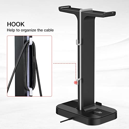 Havit RGB Gaming Headphone Stand Desk Dual Headset Hanger Base with Phone Holder & 2 USB Ports for Desktop PC Game Earphone Accessories