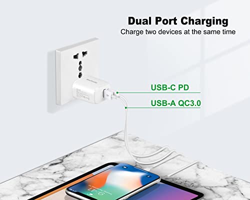 USB C Fast Charger, Hadisala 20W Dual-Port PD USB C/QC 3.0 Wall Charger, Portable Travel Power Adapter Cell Phone Charger Compatible with iPhone 13/Mini/Pro Max, iPad Pro, AirPods Pro, Galaxy and More