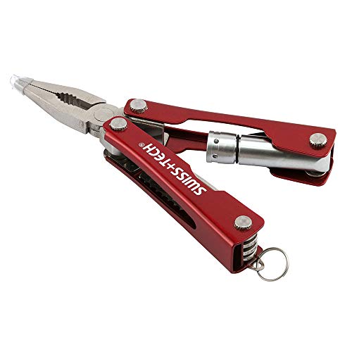 Swiss+Tech ST35000 Metallic Maroon 8-in-1 Mini Pocket Multitool for Camping, Sports, Hardware