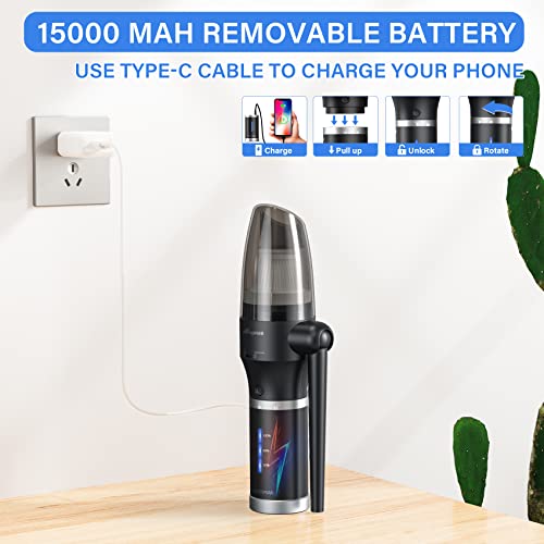 3 in1 Compressed Air Duster & Vacuum, 77000 RPM Cordless Air Duster, 15000mAh Electric Air Blower, 2 Speeds, Detachable Battery, Replaces for Air Cans, for Computer, Car, Keyboard