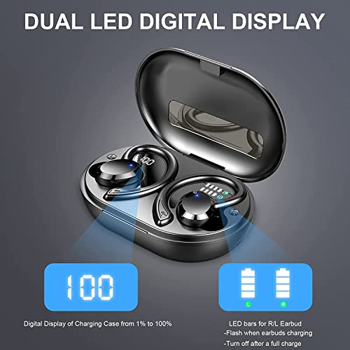 Wireless Earbud, Sport Bluetooth 5.1 Headphones with Earhooks Wireless Earphones in-Ear with Immersive Sound, Bluetooth Earbud IP7 Waterproof, Noise Cancelling, Dual LED Display, 48H Playtime, Running