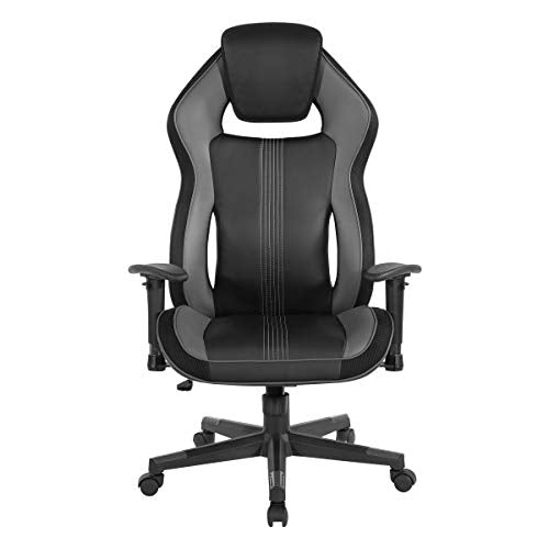 OSP Home Furnishings BOA II Ergonomic Adjustable High Back Gaming Chair with Thick Padded Coil Spring Seat, Built-in Lumbar Support and Headrest, Black with Grey Accents