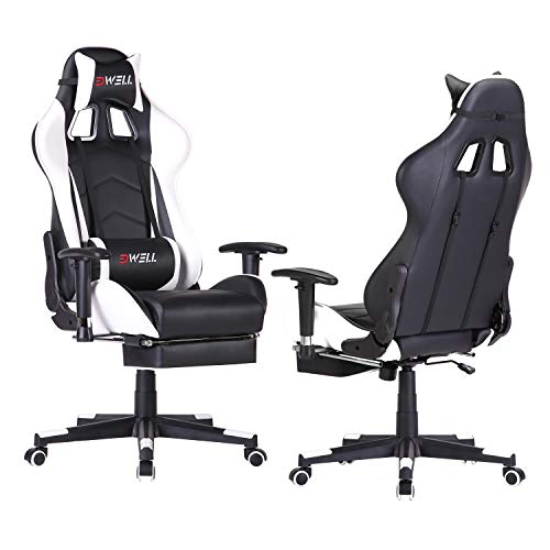 Gaming Chair, Computer Chair,Gamer Chair,Gaming Chair with Footrest,Gaming Chair for Adults,High Back Office Chair with Headrest and Massage Lumbar Support,White